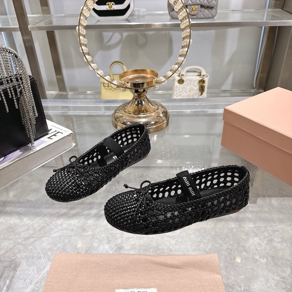 Miu Miu Black Woven Mary Jane Ballet Flats - Picture 3 of 6